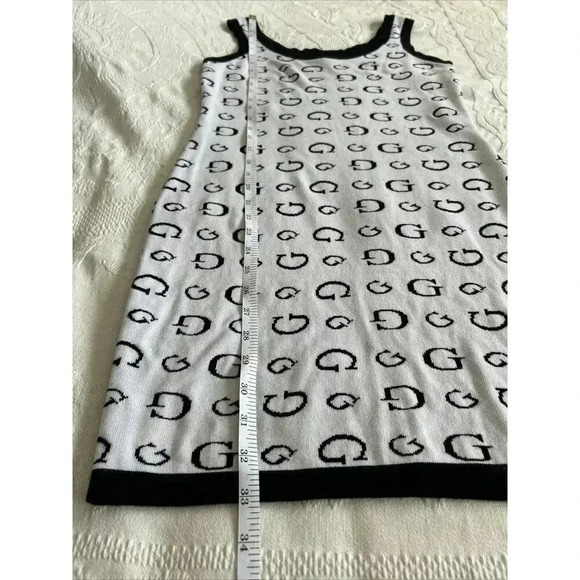 GUESS Monogram G Logo Mini Dress Black White Knit Bodycon Sheath Women’s Size M - Picture 9 of 12